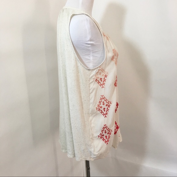 Lucky Brand Ivory Burnt Orange V Neck Tank Top M - Picture 4 of 6